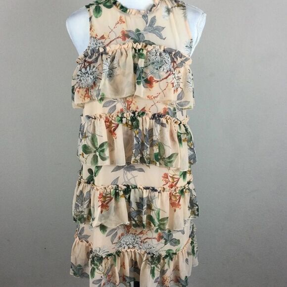 NWT Maxsport Exotic Flower Peach Floral Ruffled Mini Dress XS - Picture 1 of 7